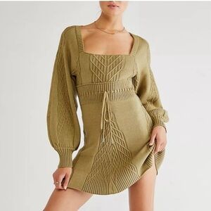 Free People Emmaline Mini Dress Knit Long Sleeve Boho green color size S